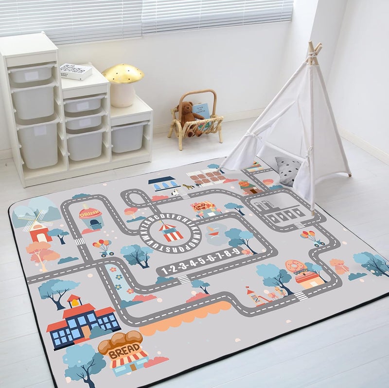Loartee Soft Kids Educational Rug - 0.78" Thick Road Rug, ABC Alphabet & Numbers Play Mat for Toddlers, Game Area Rug, Baby Crawling Mats, Sweet Life, Gray - Image 2